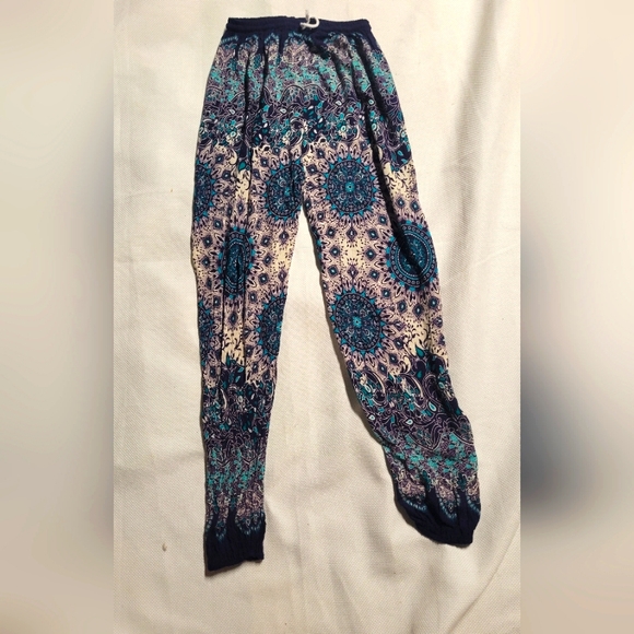 Pants - Bohemian Patterned Pants in Blue and Cream